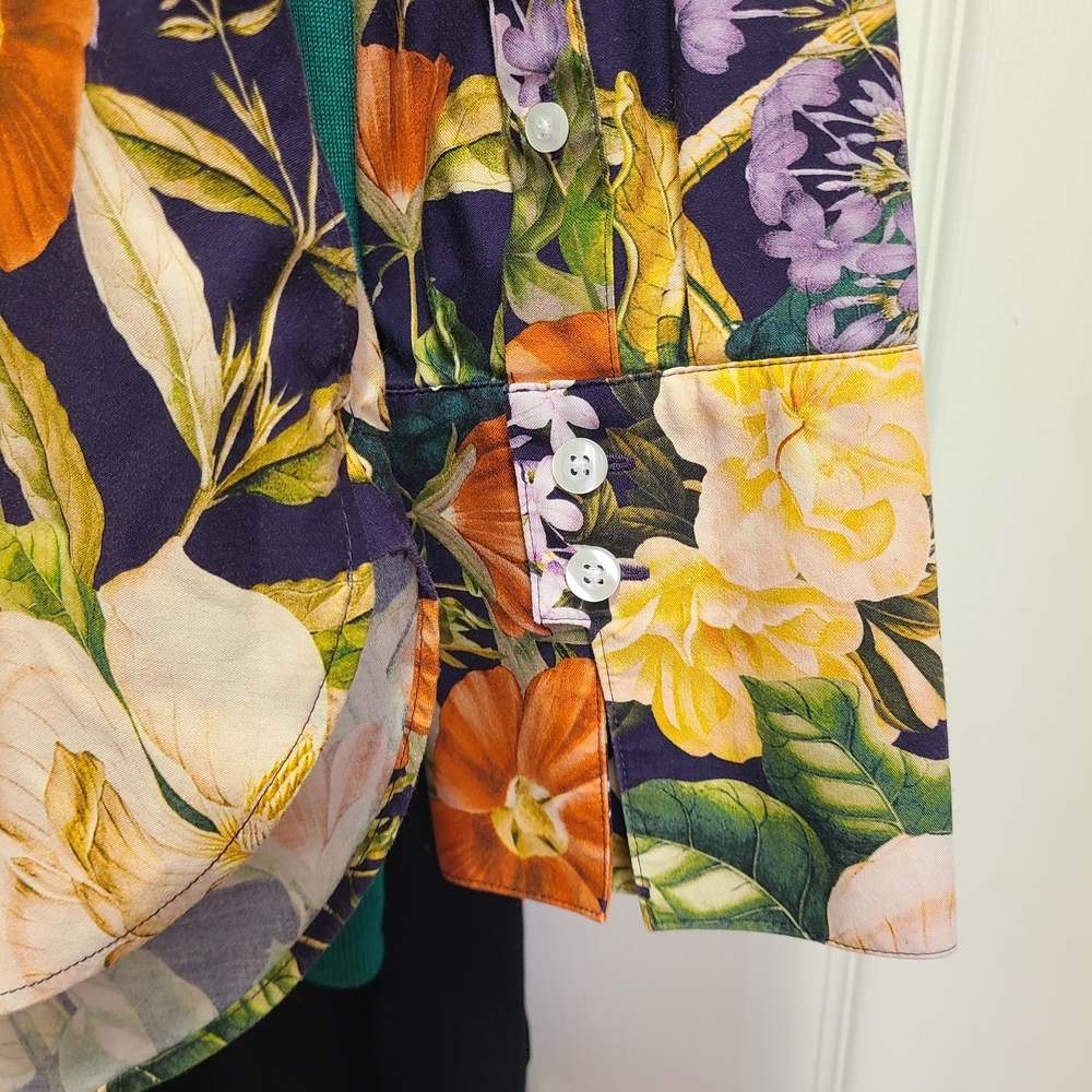 Chico's Vibrant Floral Button Down‎ Shirt - Purple, Orange, Cream - Picture 6 of 7